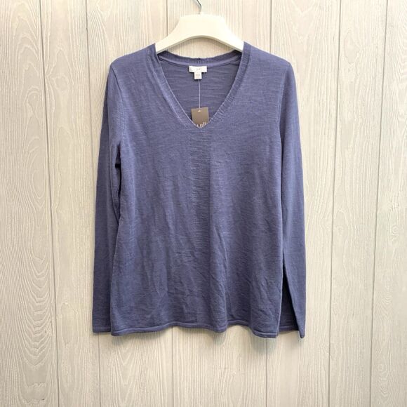 J Jill Linen Blend Eclipse Blue Arbor V-Neck Sweater Small NWT - Picture 2 of 5
